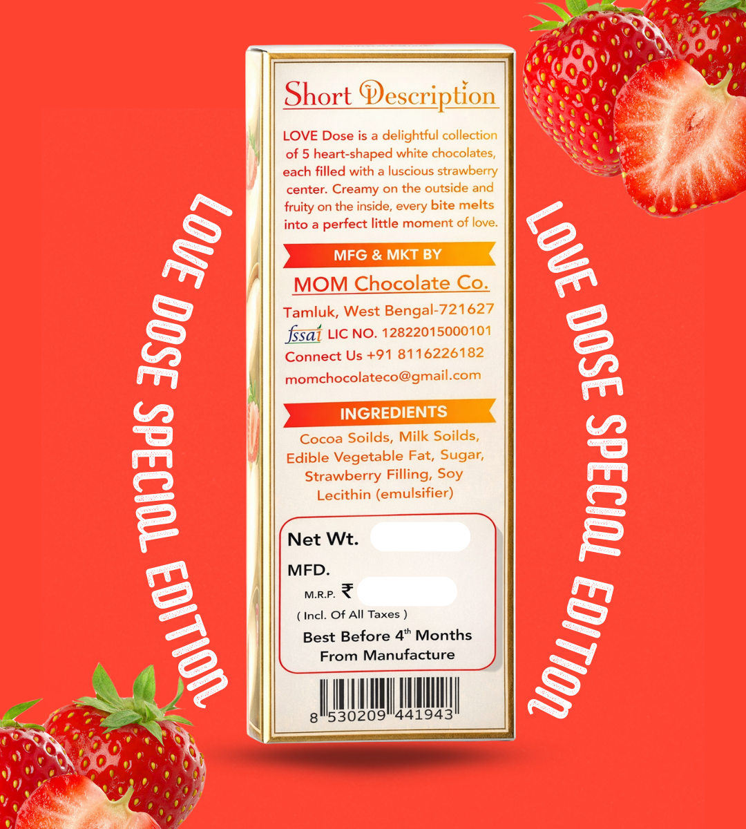 Love Dose | Strawberry Filling Hearts Chocolates | Crafted with Love